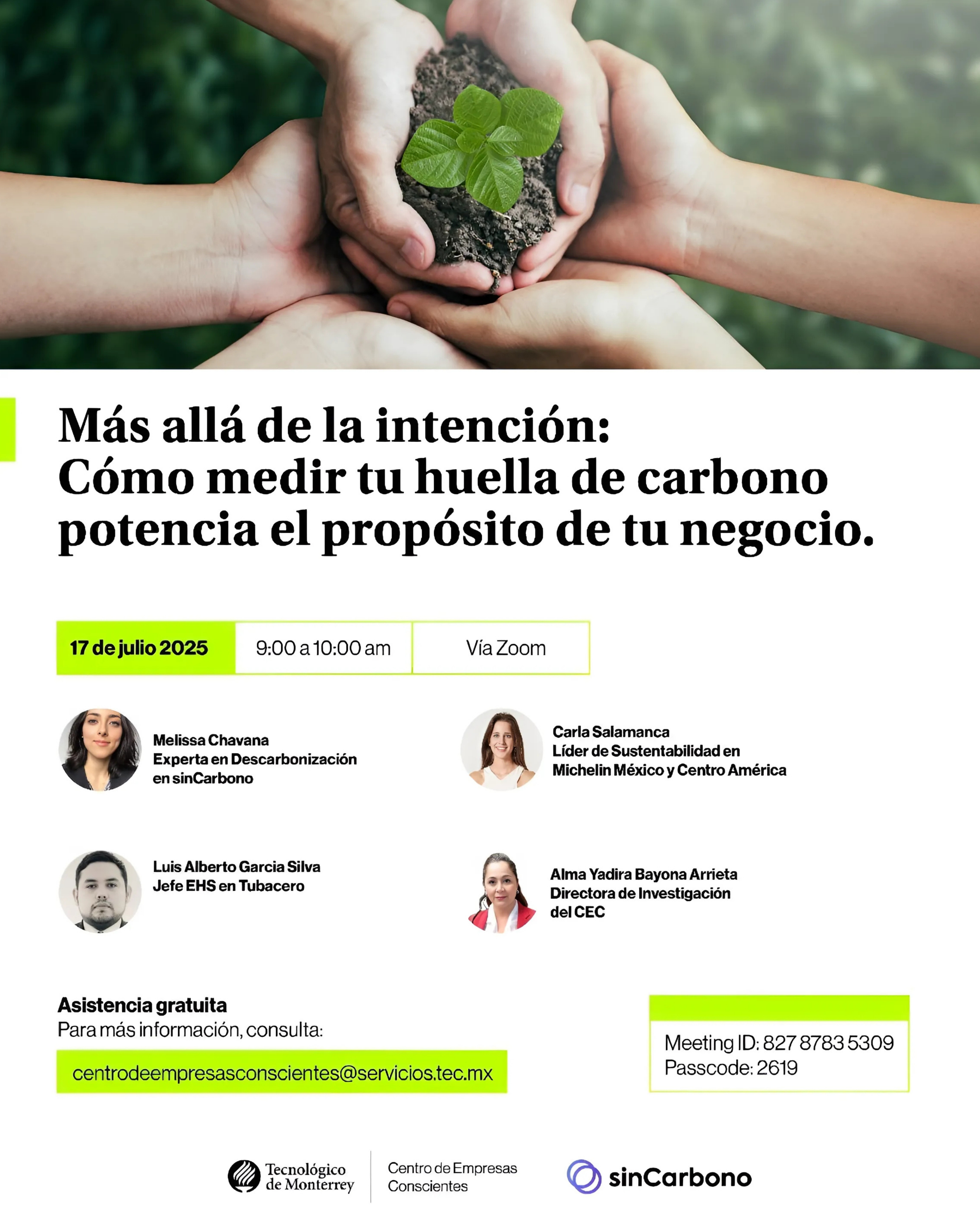 Flyer promocional Más Allá de la Intención: Cómo medir tu huella de carbono